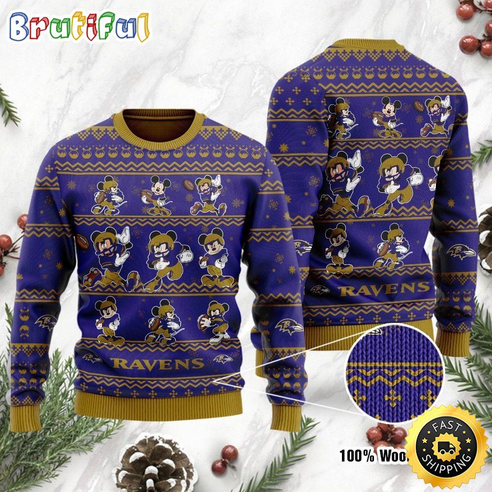 Baltimore Ravens Ugly Christmas Sweater Captain Mickey Mouse Perfect Gift For Football Fans