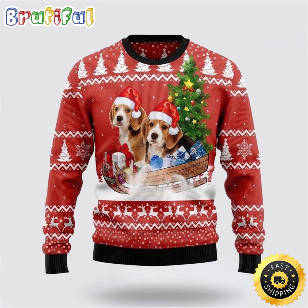 Beagle Dashing 3D Ugly Christmas Sweater Show Your Love For Your Furry Friend