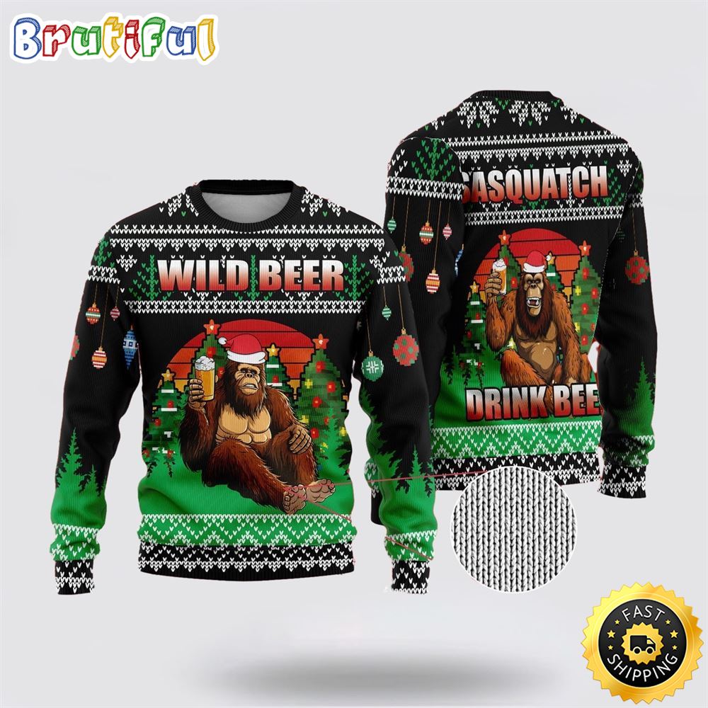 Bigfoot Beer Christmas Green And Black Pattern Ugly Christmas Sweater