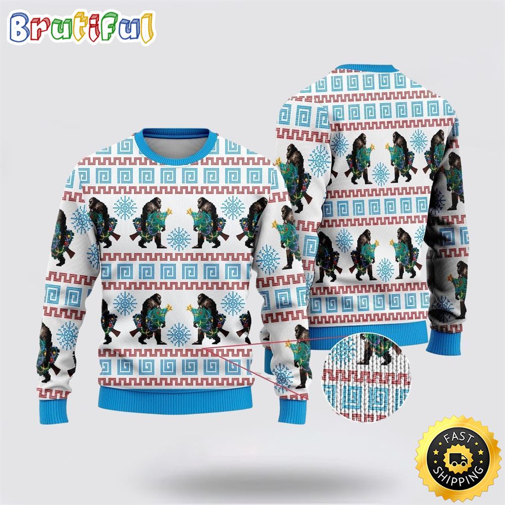 Bigfoot Christmas Snowflakes Ugly Christmas Sweater