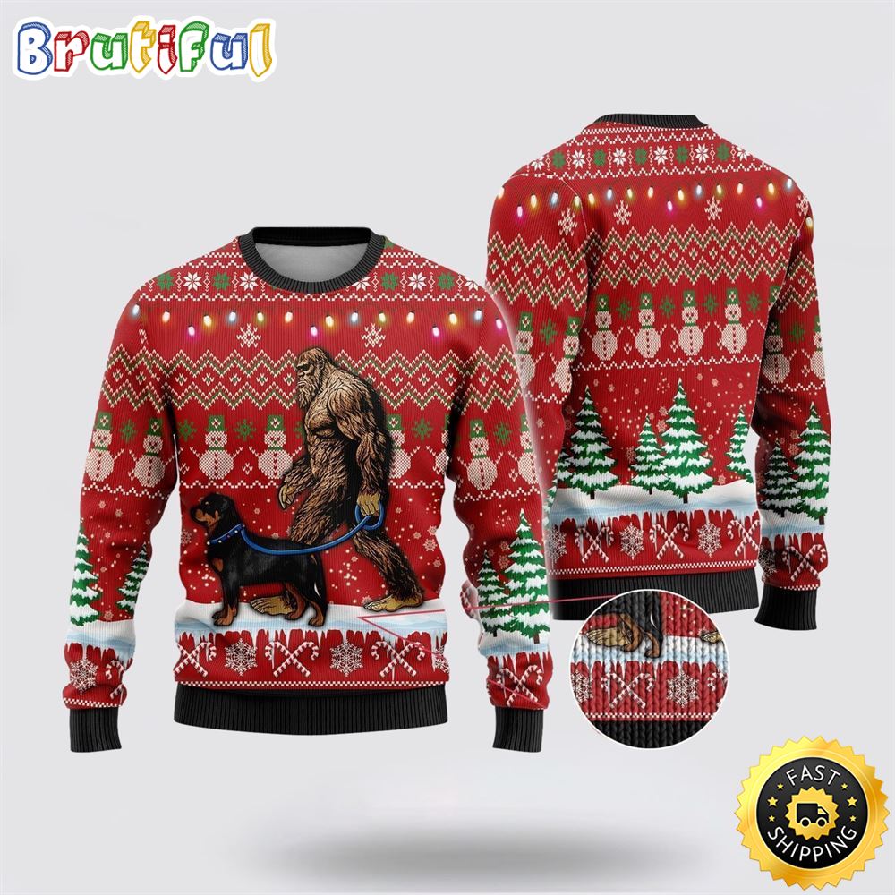 Bigfoot Goes To Spend Christmas With German Shepherd Ugly Christmas Sweater