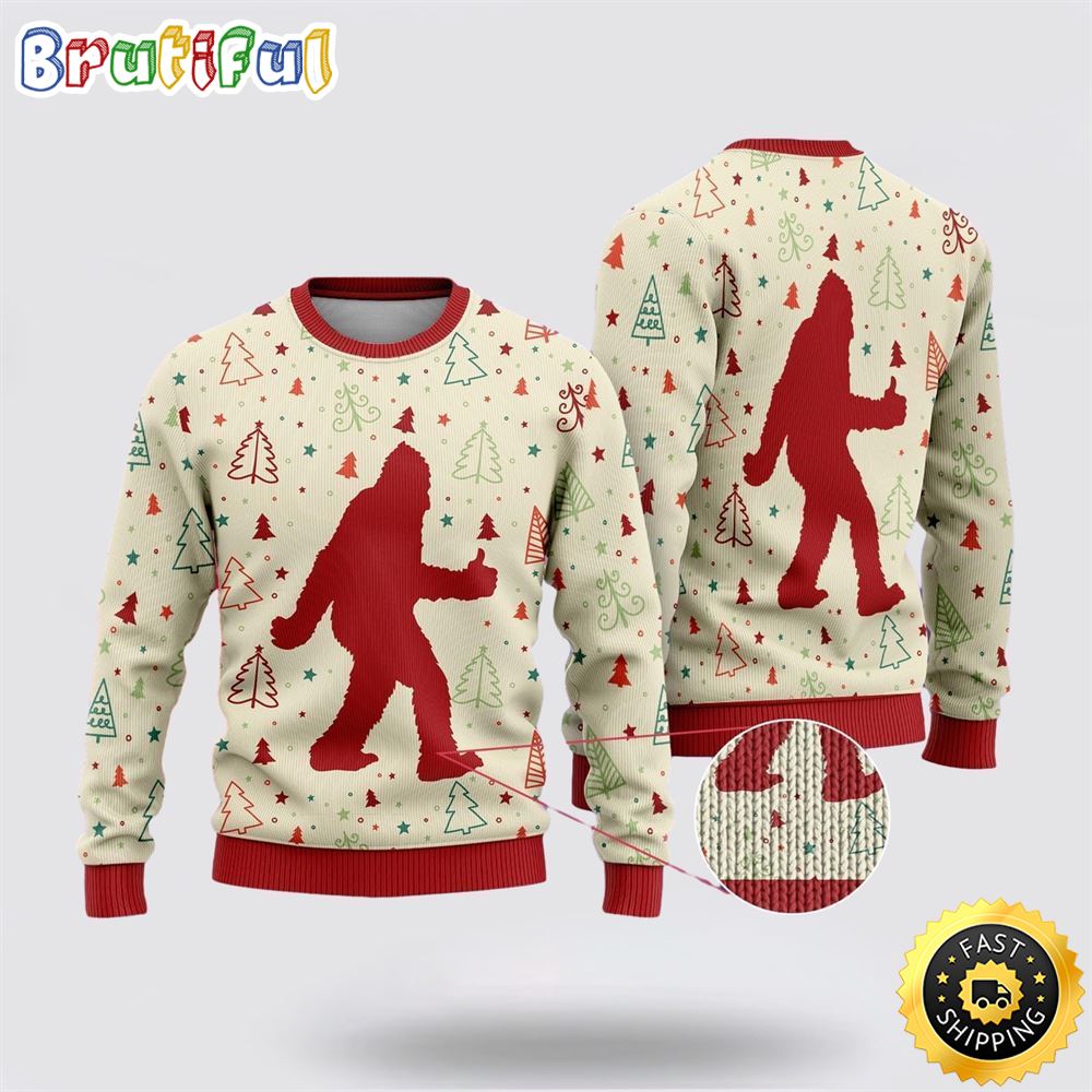 Bigfoot Sasquatch Funny White Pattern Ugly Christmas Sweater