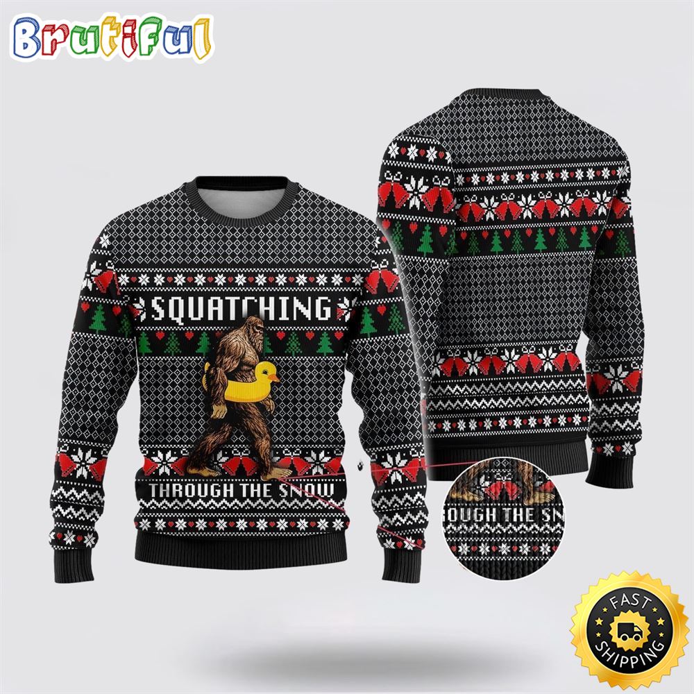 Bigfoot Squatching Duck Ugly Christmas Sweater