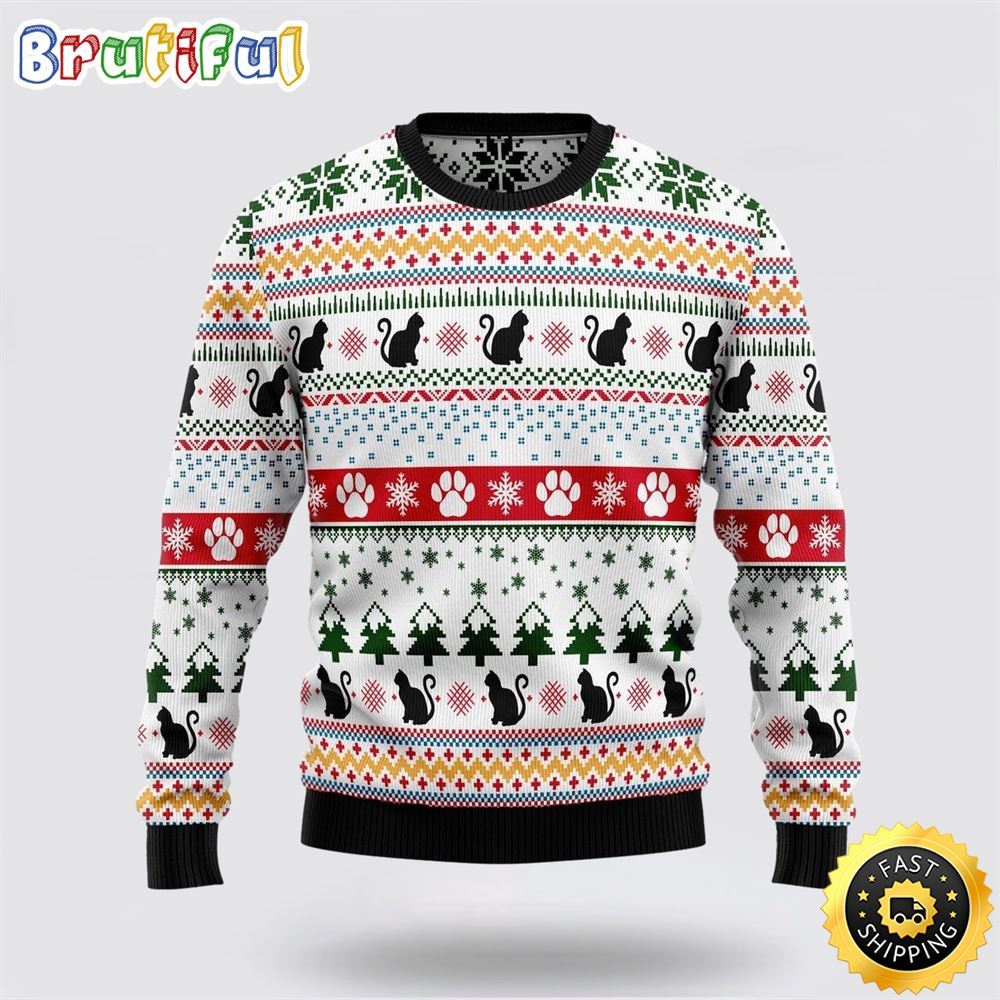 Black Cat Ugly Christmas Sweater Perfect Gift For Cat Lover