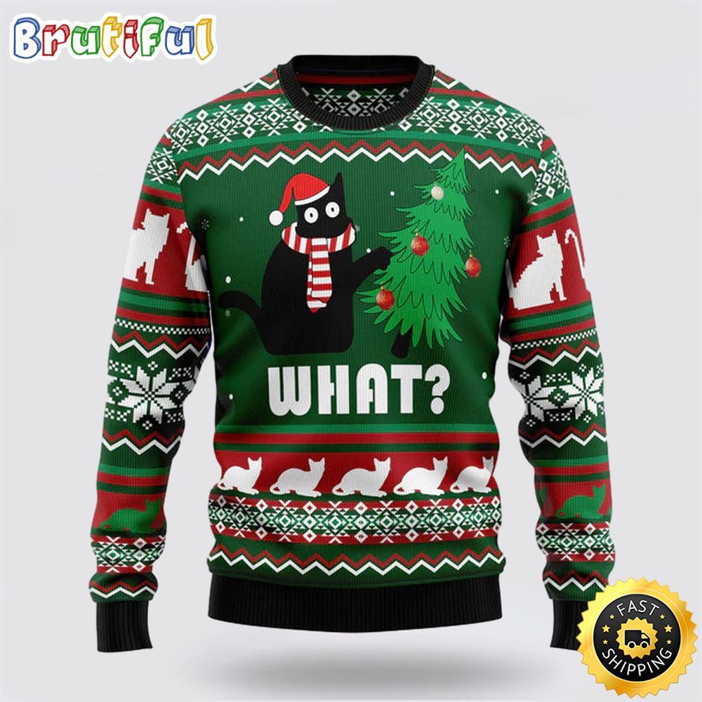 Black Cat What Ugly Christmas Sweater Perfect Christmas Gift For Cat Lover