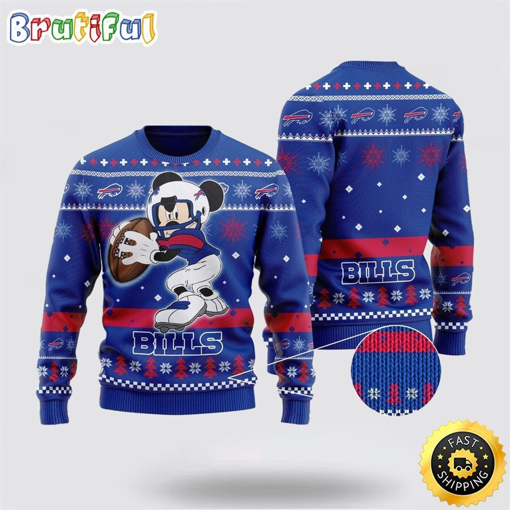Buffalo Bills Ugly Christmas Sweater Mickey Mouse The Decisive Throw Unisex Sweater