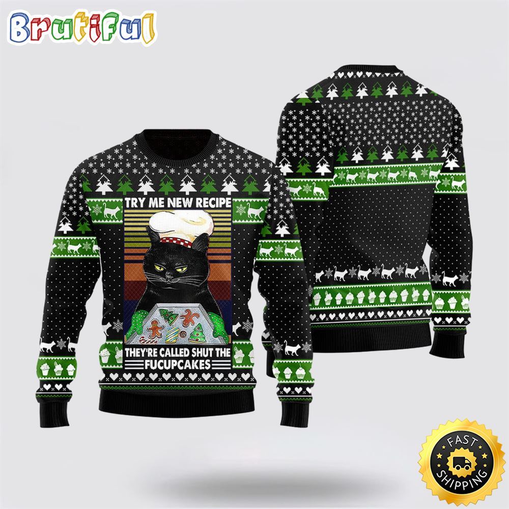 Cat Bakes Fucupcakes Funny Ugly Christmas Sweater Perfect Christmas Gift For Cat Lover