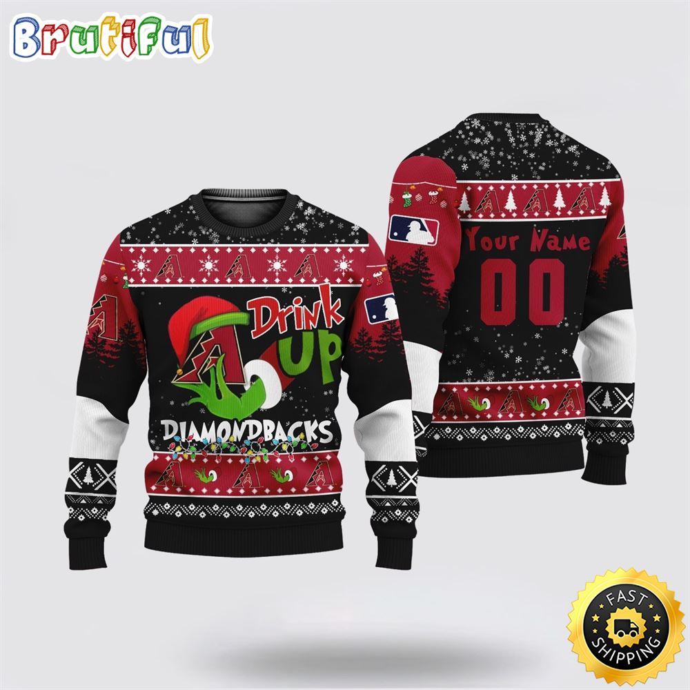 Custom MLB Arizona Diamondbacks Ugly Christmas Sweater Grinch Drink Up Christmas Gift For Football Fans