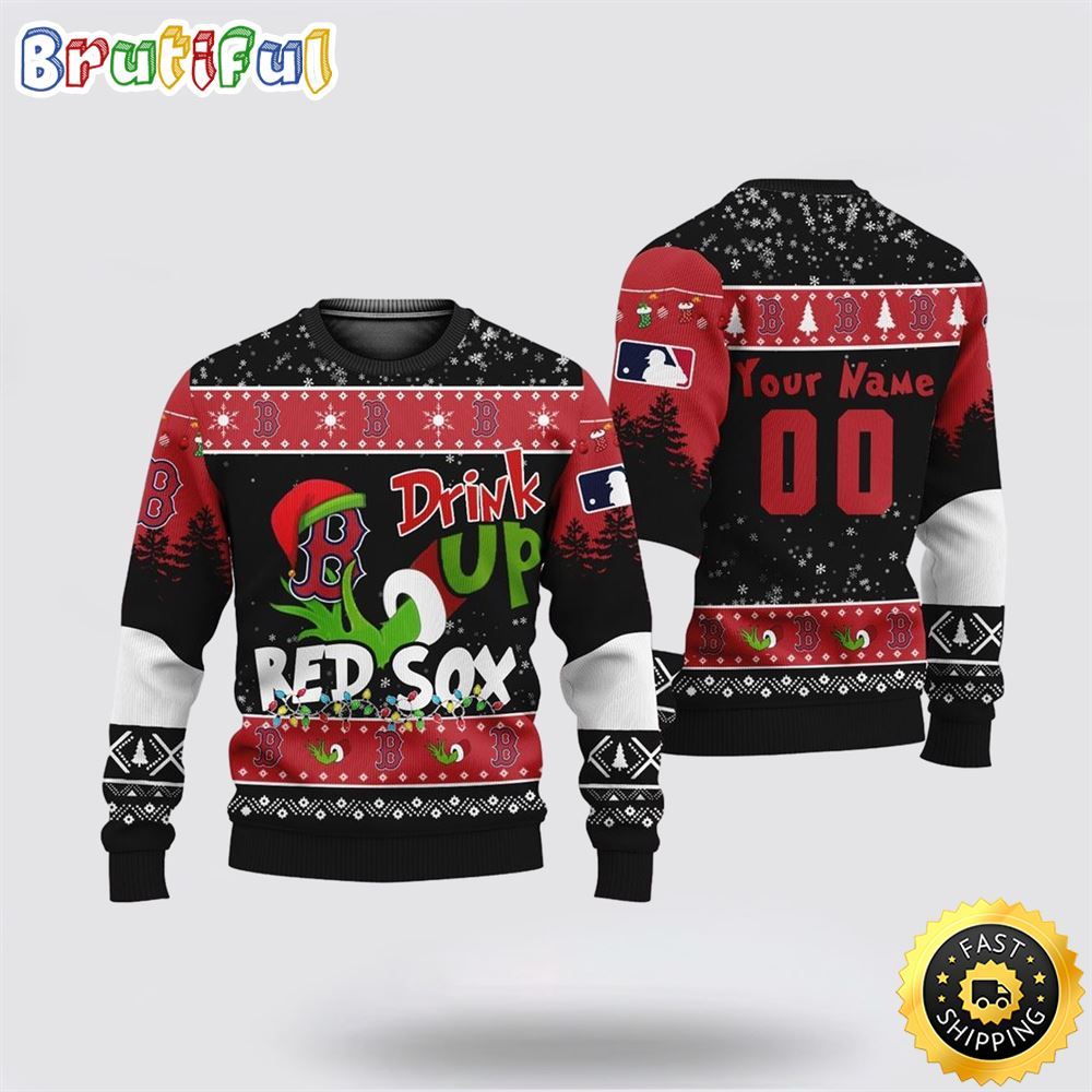 Custom MLB Boston Red Sox Ugly Christmas Sweater Grinch Drink Up Christmas Gift For Football Fans
