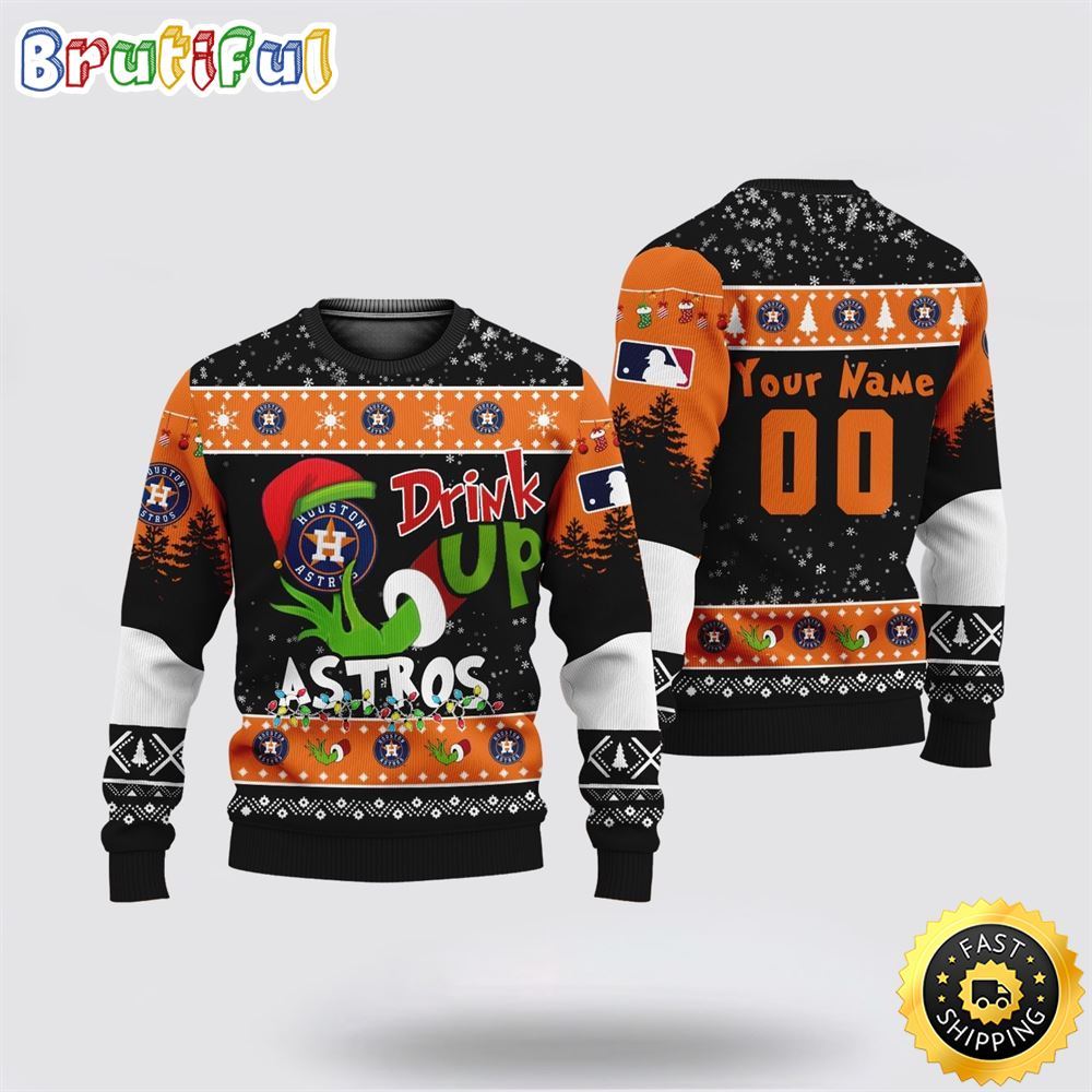 Custom MLB Houston Astros Ugly Christmas Sweater Grinch Drink Up Christmas Gift For Football Fans