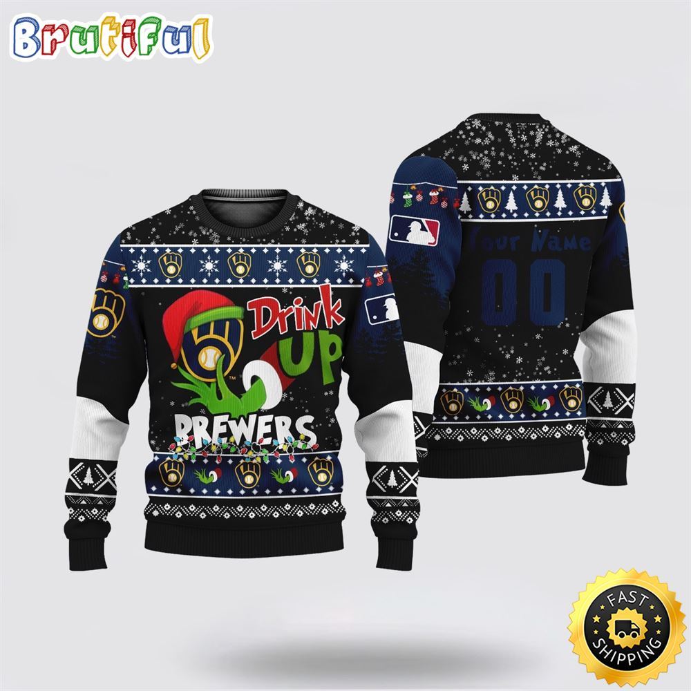 Custom MLB Milwaukee Brewers Ugly Christmas Sweater Grinch Drink Up Christmas Gift For Football Fans
