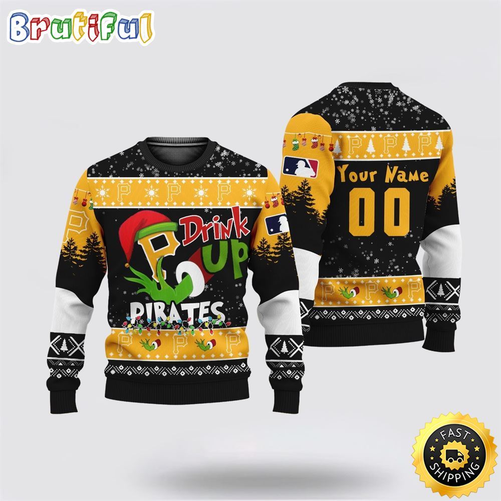Custom MLB Pittsburgh Pirates Ugly Christmas Sweater Grinch Drink Up Christmas Gift For Football Fans