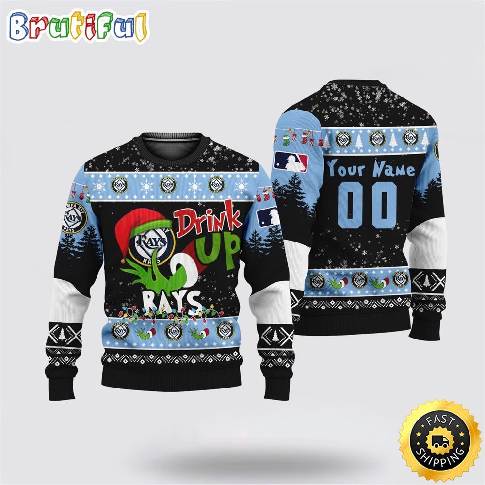 Custom MLB Tampa Bay Rays Ugly Christmas Sweater Grinch Drink Up Christmas Gift For Football Fans