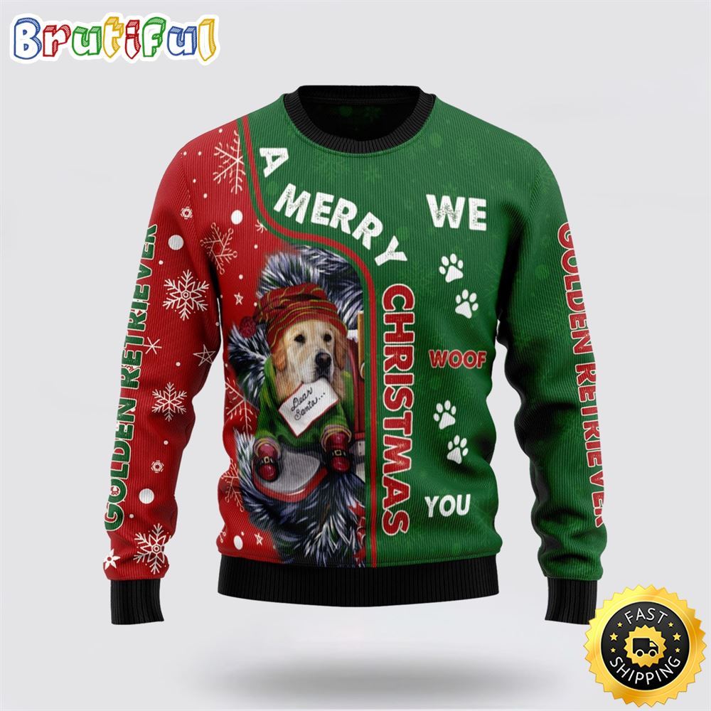 Golden Retriever Red Truck Ugly Christmas Sweater For Pet Lover