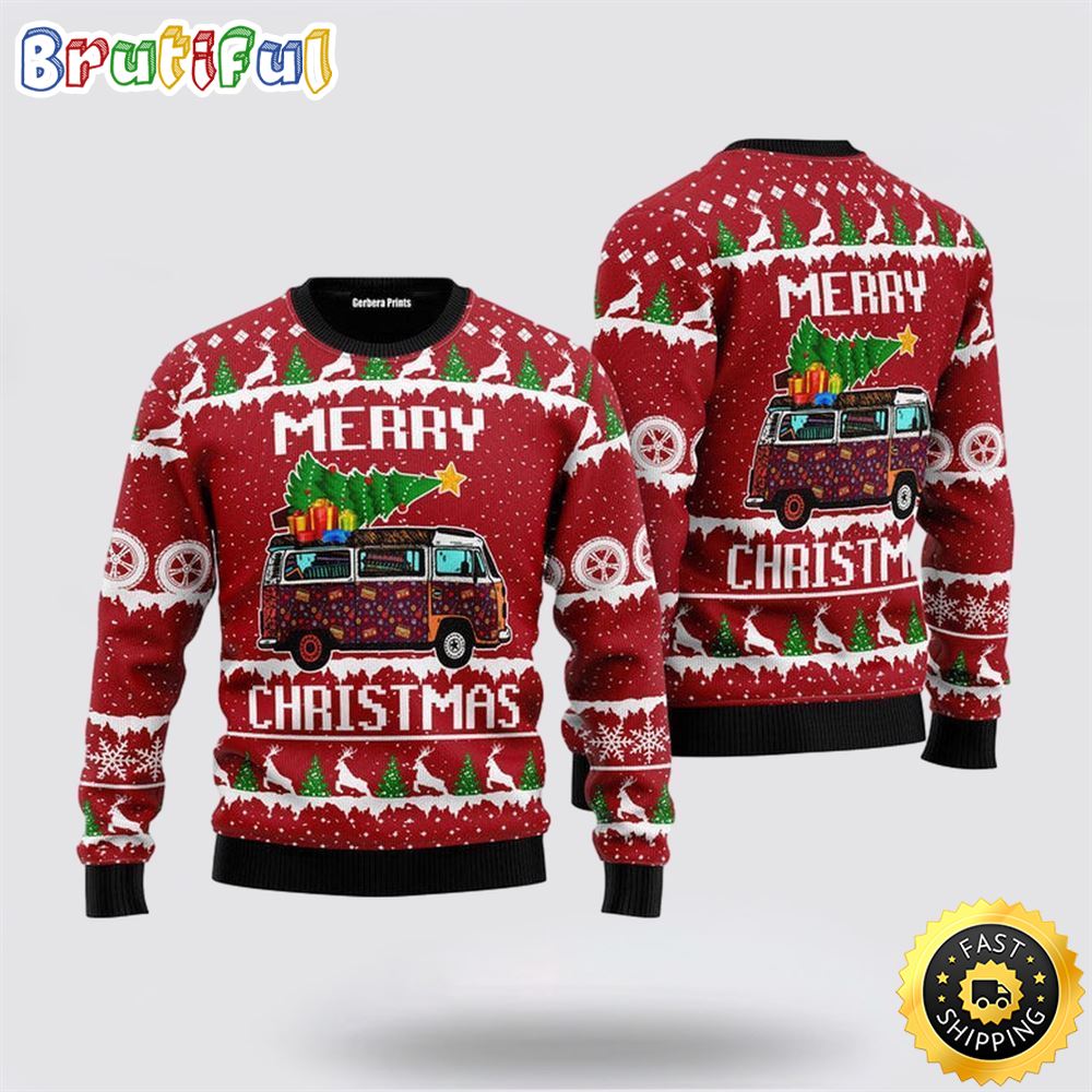 Hippie Car Merry Christmas Ugly Christmas Sweater Christmas Gift For That Everyone Will Love