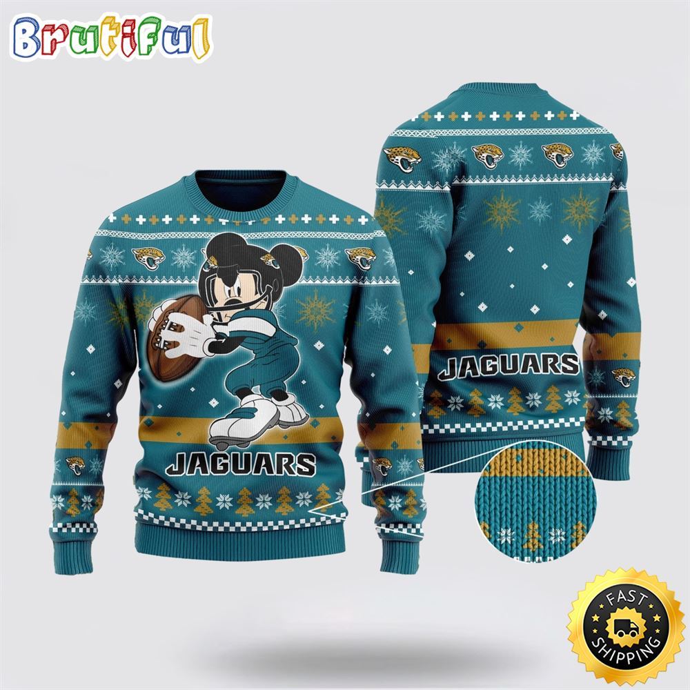 Jacksonville Jaguars Ugly Christmas Sweater Mickey Mouse The Decisive Throw Unisex Sweater