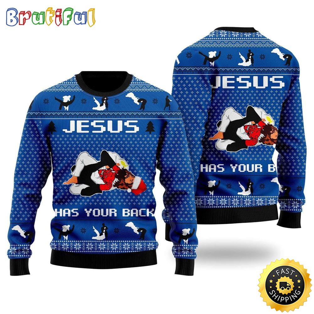 Jesus Has Your Back Jiu Jitsu Ugly Christmas Sweater Gifts For Christian Families
