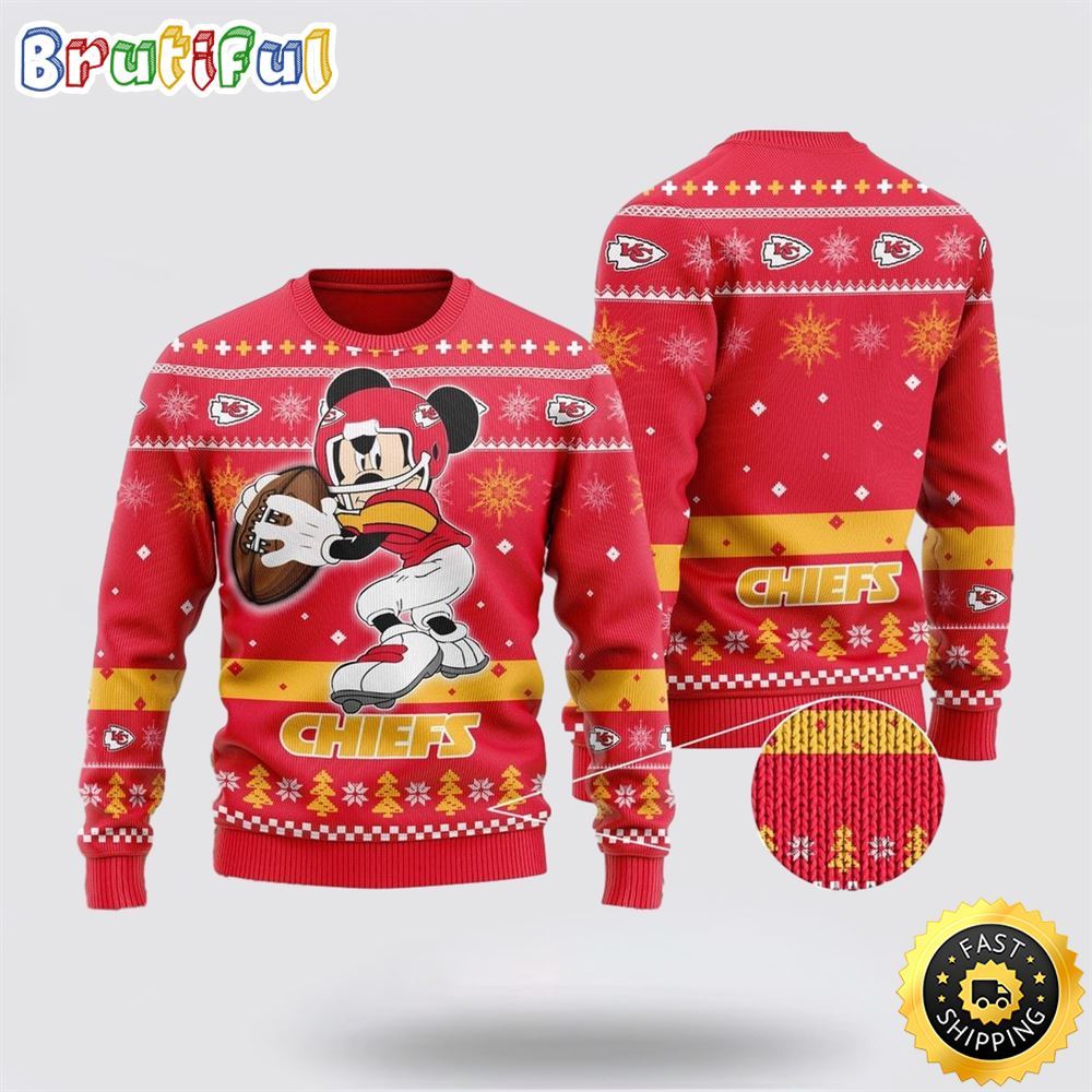Kansas City Chiefs Ugly Christmas Sweater Mickey Mouse The Decisive Throw Unisex Sweater