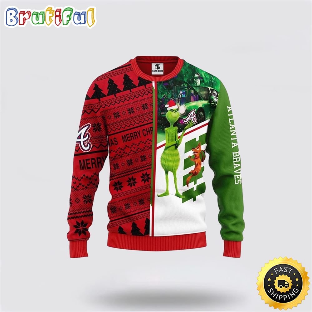MLB Atlanta Braves Christmas Ugly Sweater Grinch And Scooby-Doo Gift For Baseball Fans