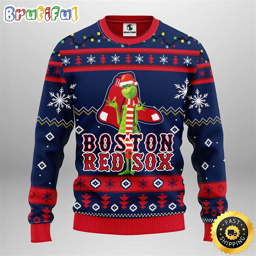 MLB Boston Red Sox Christmas Ugly Sweater Print Funny Grinch Gift For Baseball Fans