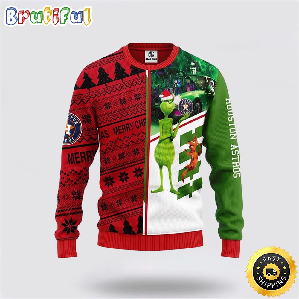 MLB Houston Astros Christmas Ugly Sweater Grinch And Scooby-Doo Gift For Baseball Fans