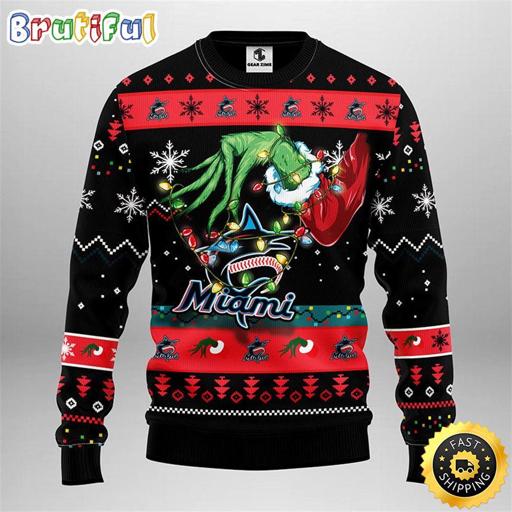 MLB Miami Marlins Christmas Ugly Sweater Grinch Gift For Baseball Fans