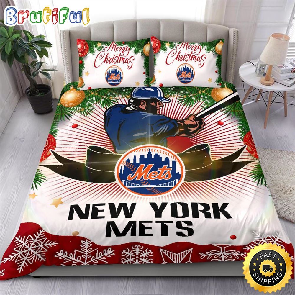MLB New York Mets Bedding Sets Merry Christmas Quilt Bedding Sets