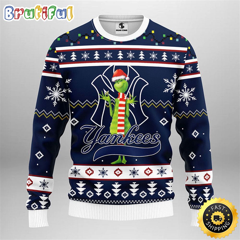 MLB New York Yankees Christmas Ugly Sweater Print Funny Grinch Gift For Baseball Fans