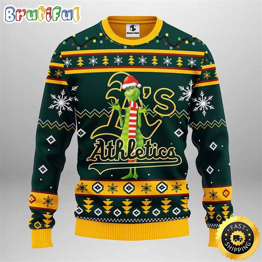MLB Oakland Athletics Christmas Ugly Sweater Print Funny Grinch Gift For Baseball Fans