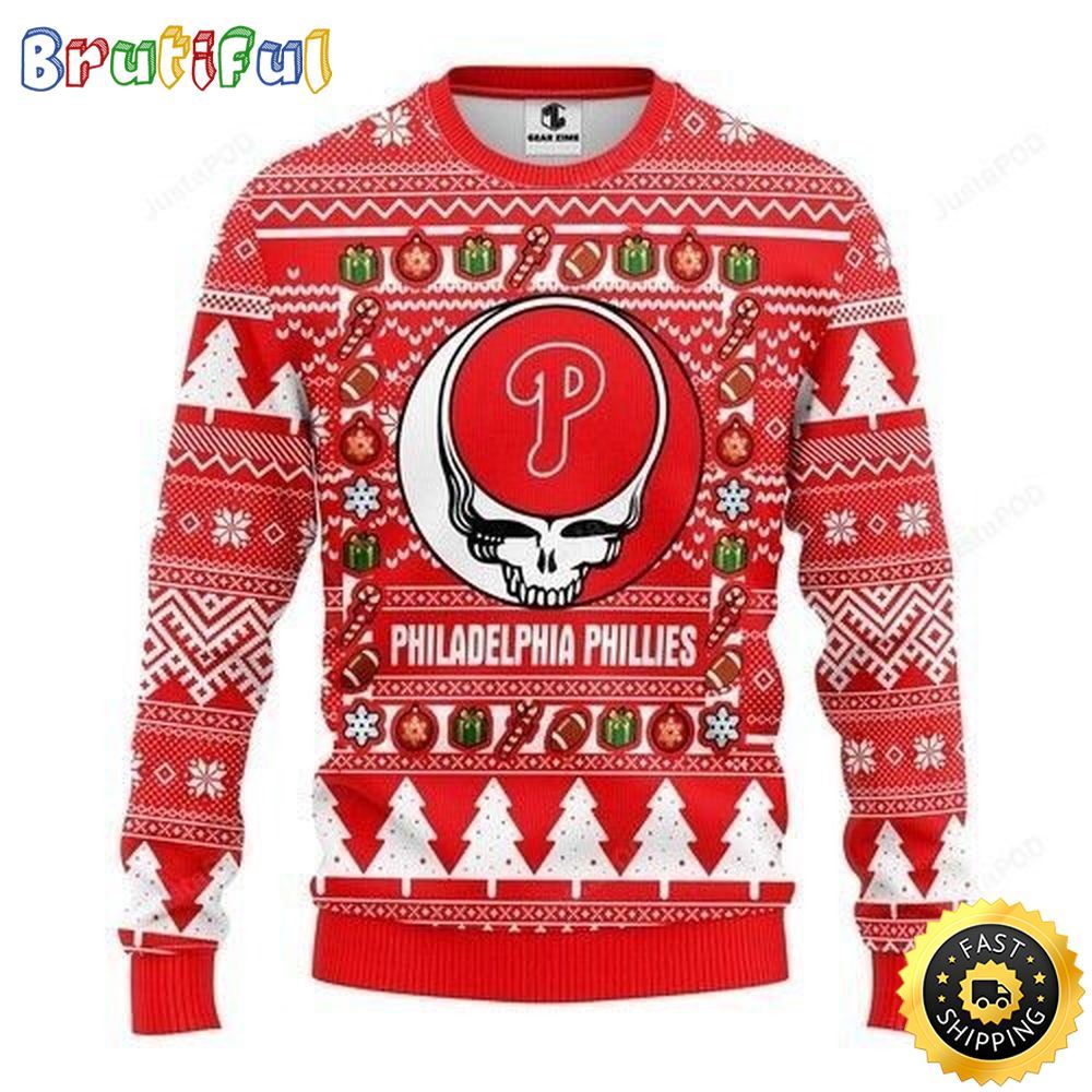 MLB Philadelphia Phillies Ugly Christmas Sweater The Intelligence Of The Skull Unisex Sweater