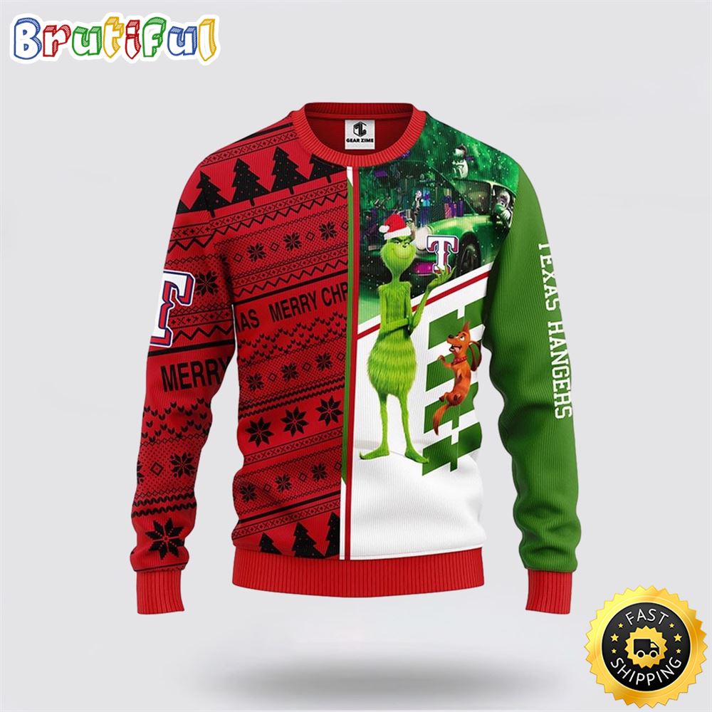 MLB Texas Rangers Christmas Ugly Sweater Grinch And Scooby-Doo Gift For Baseball Fans