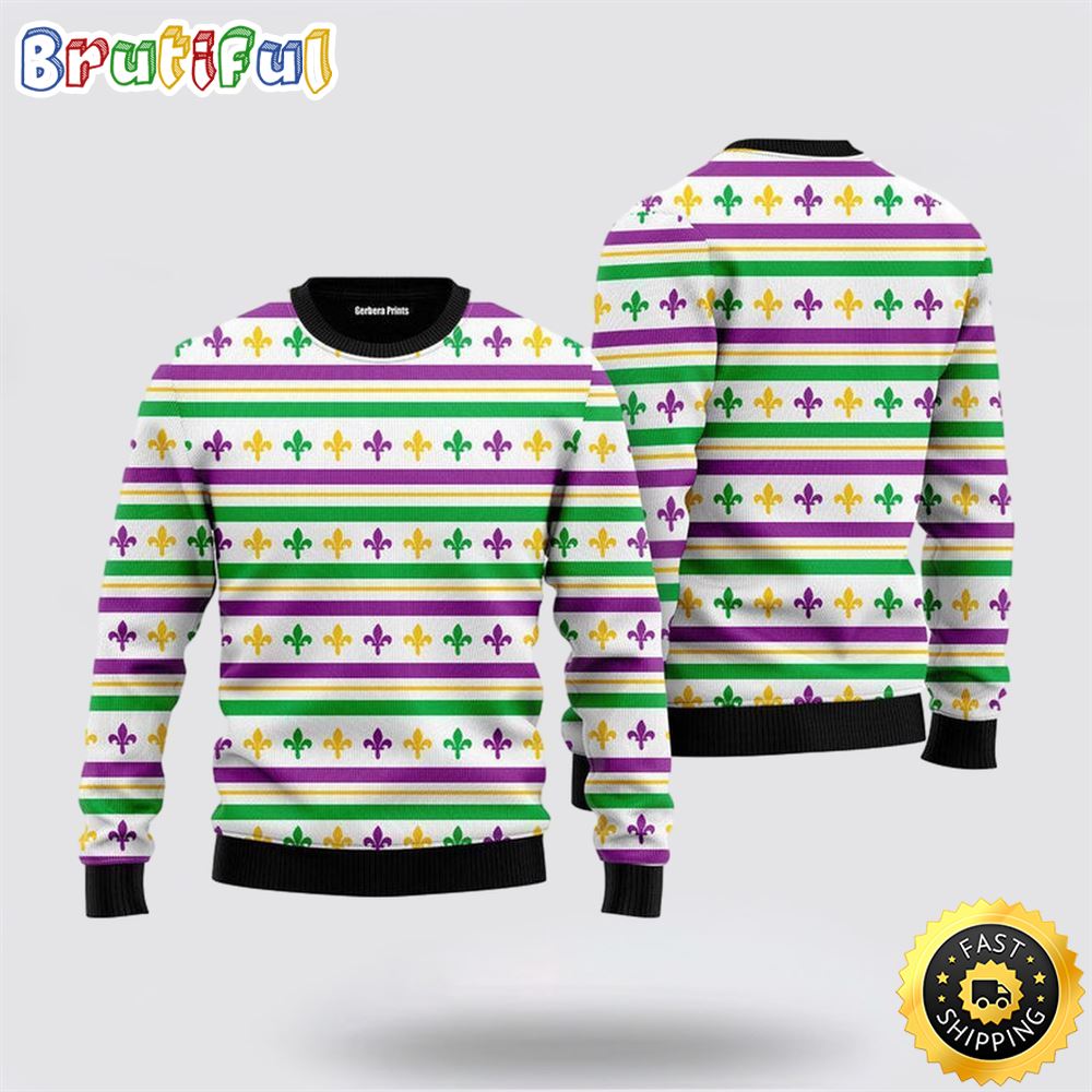 Mardi Gras Striped Seamless Ugly Christmas Sweater Christmas Gift For That Everyone Will Love