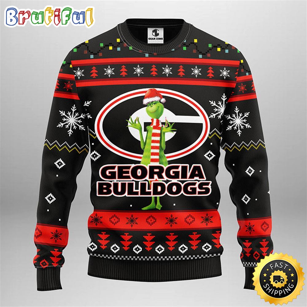 NCAA Georgia Bulldogs Christmas Ugly Sweater Print Funny Grinch Gift For Football Fans