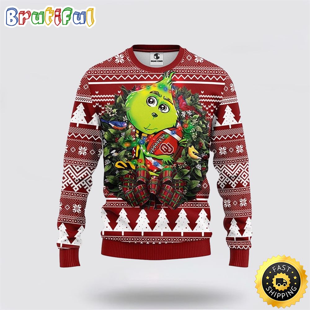 NCAA Oklahoma Sooners Christmas Ugly Sweater Grinch Hug Xmas Day Gift For Football Fans