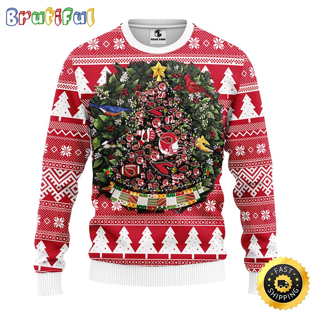 NFL Arizona Cardinals Ugly Christmas Sweater Ball Pine Tree Christmas Unisex Sweater