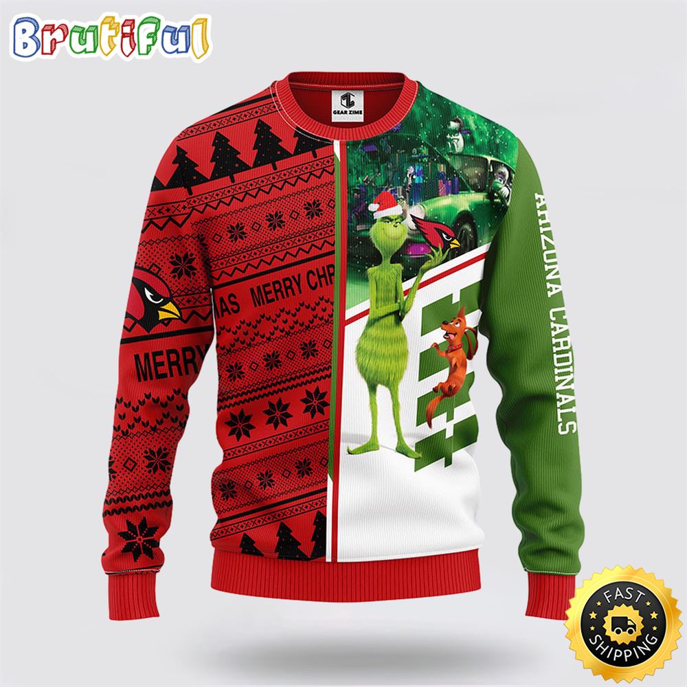NFL Arizona Cardinals Ugly Sweater Grinch & Scooby-Doo Ugly Christmas Sweater