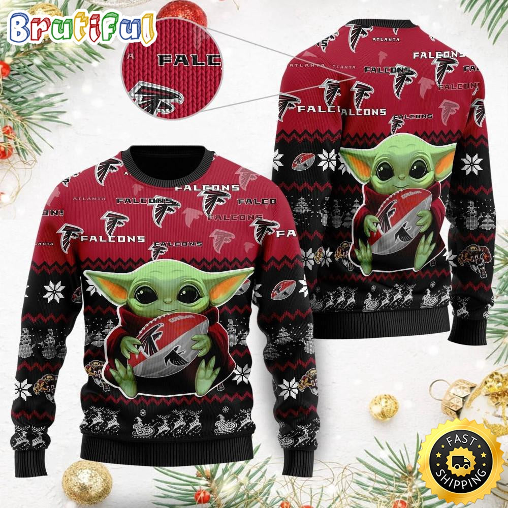 NFL Atlanta Falcons Ugly Christmas Sweater Baby Yoda Print Shirts