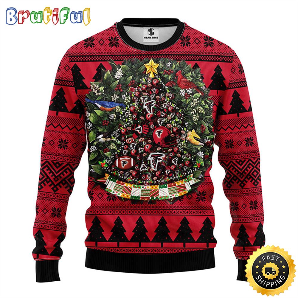 NFL Atlanta Falcons Ugly Christmas Sweater Ball Pine Tree Christmas Unisex Sweater