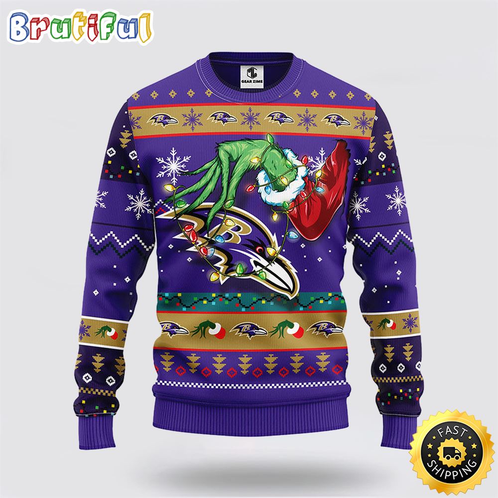 NFL Baltimore Ravens Ugly Sweater The Hand Of Grinch Ugly Christmas Sweater