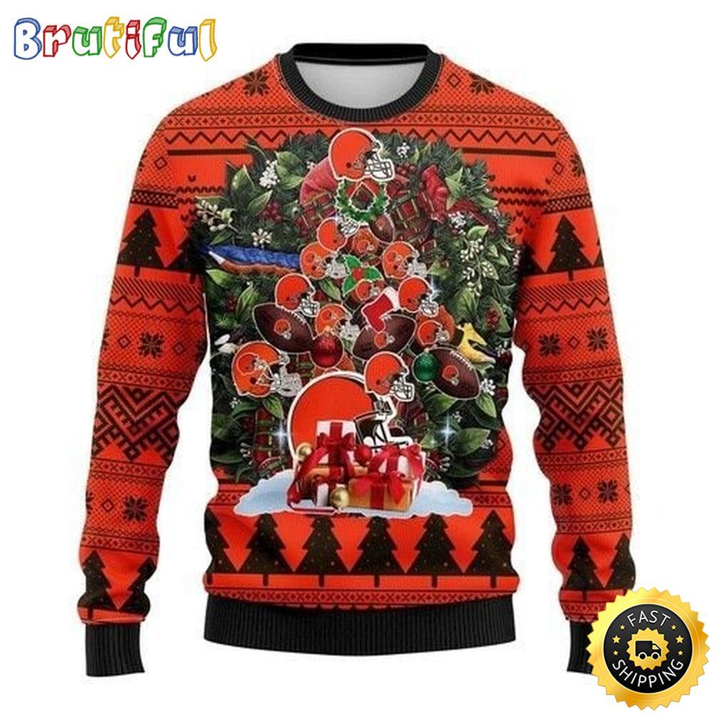 NFL Cleveland Browns Ugly Christmas Sweater Tree Christmas Unisex Sweater