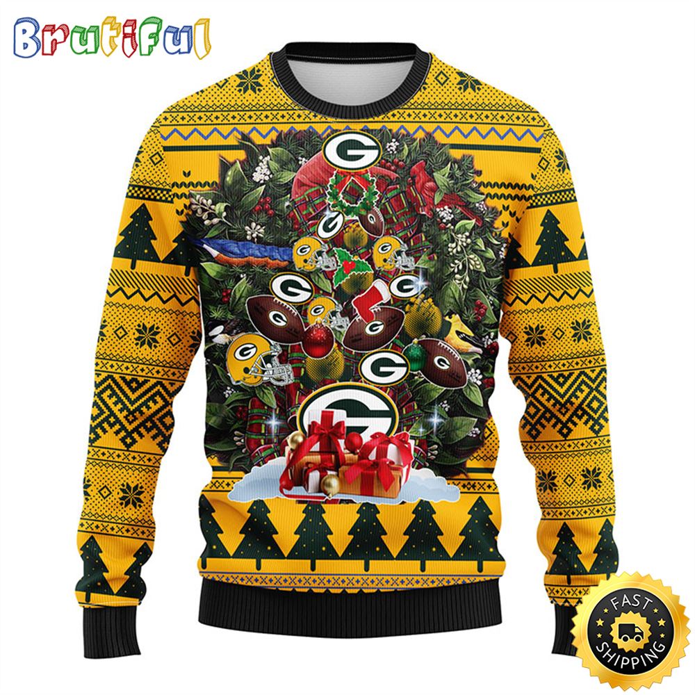 NFL Green Bay Packers Ugly Christmas Sweater Ball Pine Tree Christmas Unisex Sweater