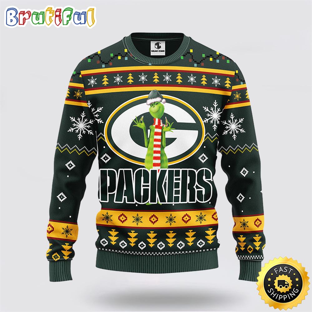 NFL Green Bay Packers Ugly Sweater Funny Grinch Ugly Christmas Sweater