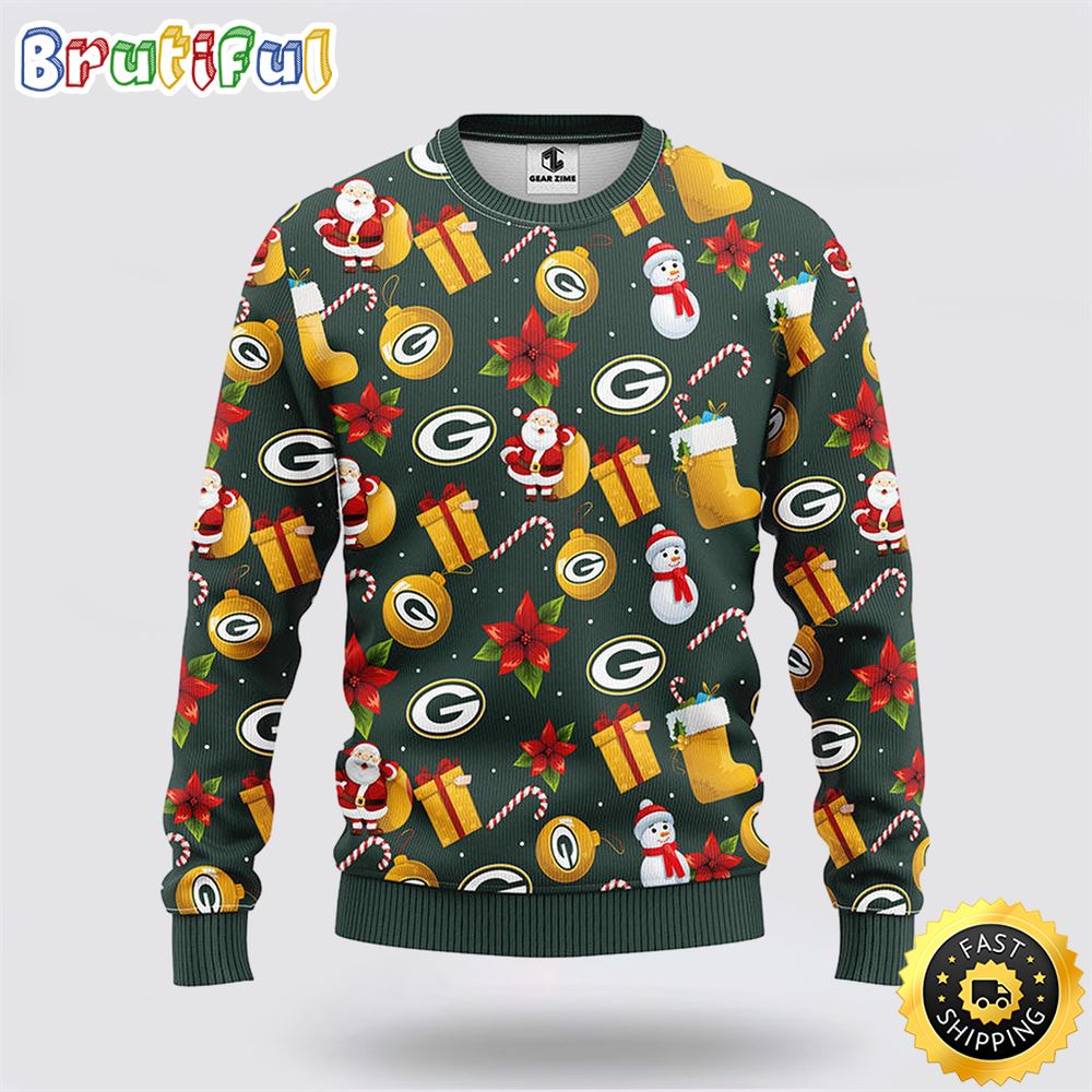 NFL Green Bay Packers Ugly Sweater Santa Claus Snowman Ugly Christmas Sweater