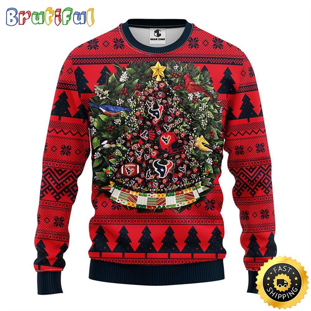 NFL Houston Texans Ugly Christmas Sweater Ball Pine Tree Christmas Unisex Sweater