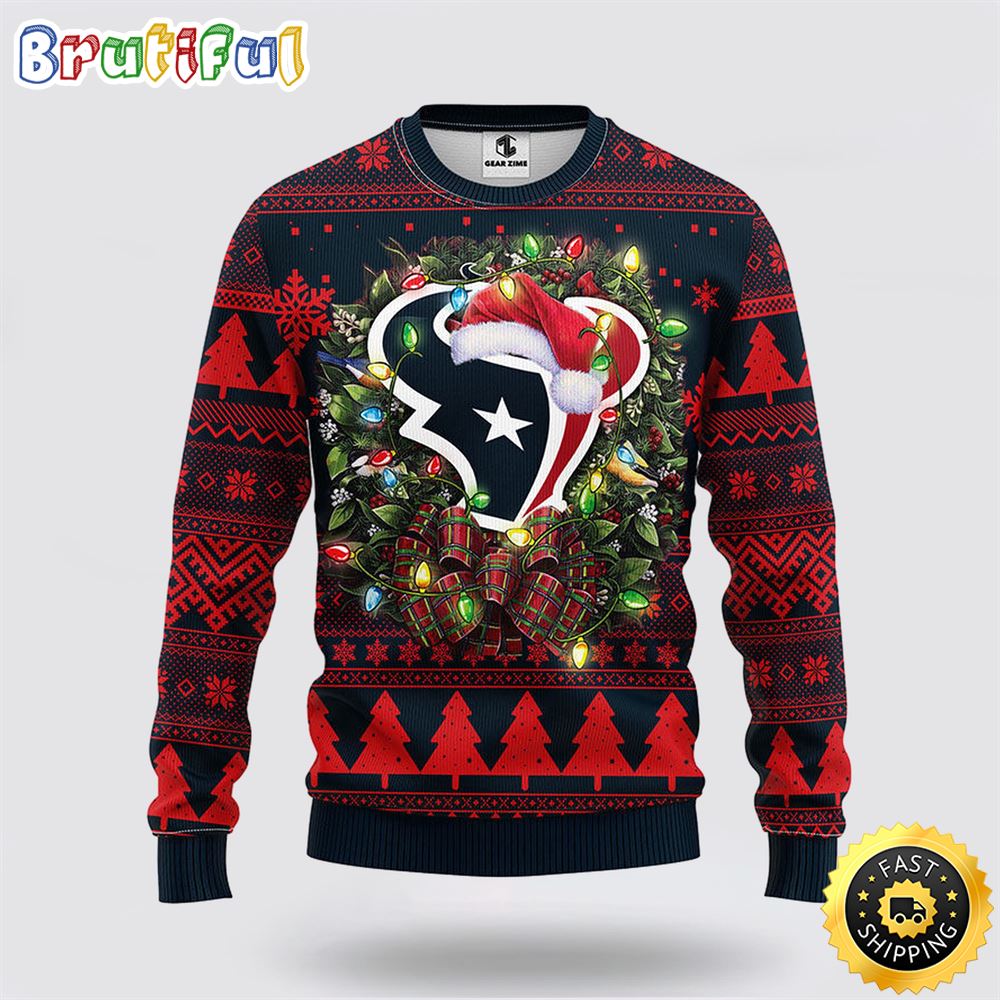 NFL Houston Texans Ugly Sweater Christmas Wreath Sweater For Fan Football