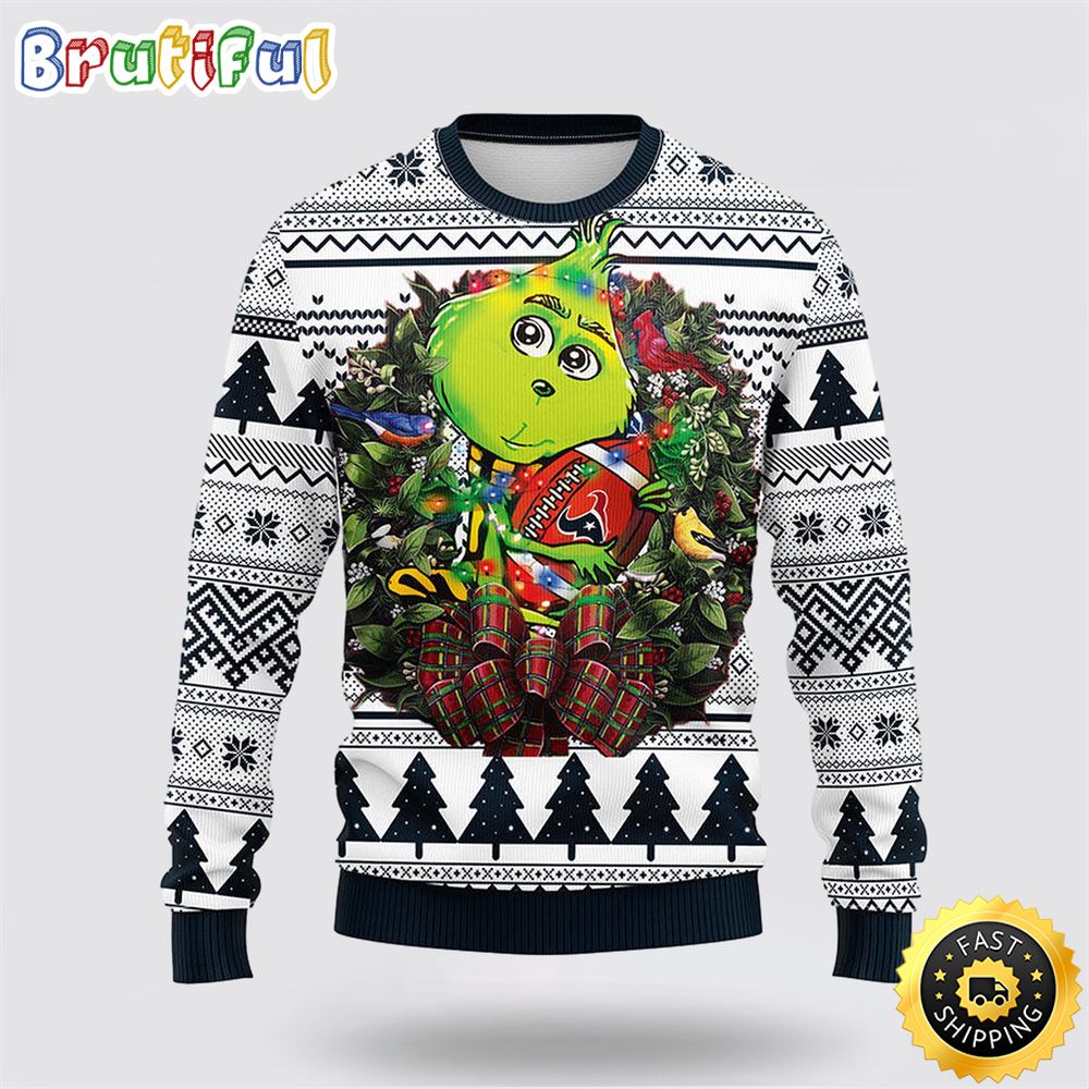 NFL Houston Texans Ugly Sweater Grinch Hug Ugly Christmas Sweater