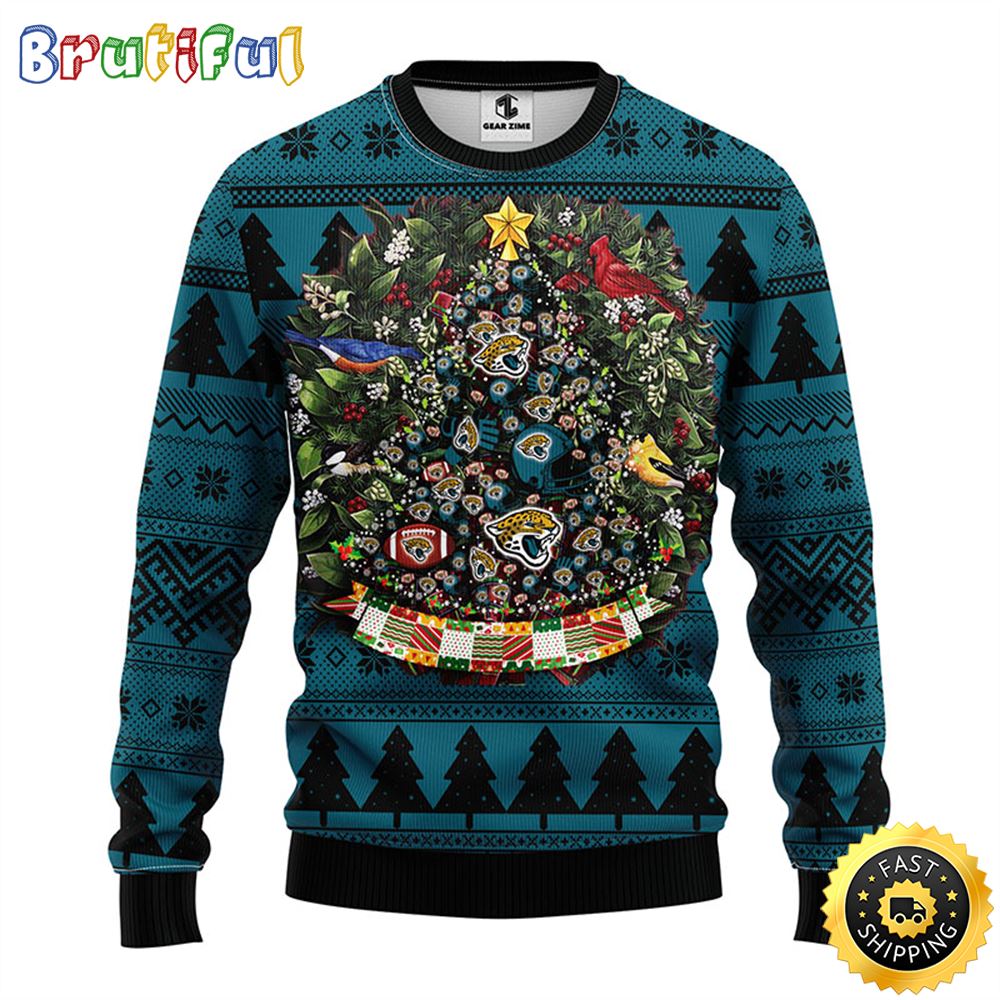 NFL Jacksonville Jaguars Ugly Christmas Sweater Ball Pine Tree Christmas Unisex Sweater