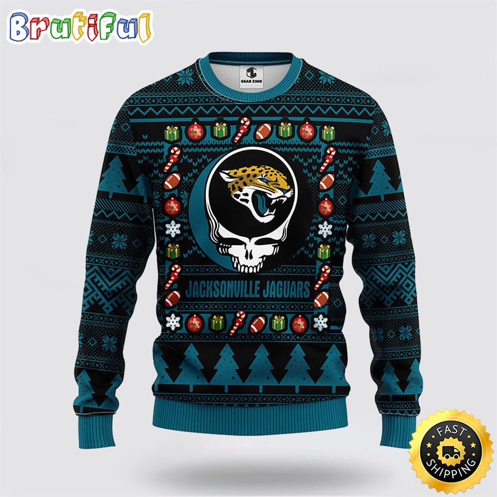 NFL Jacksonville Jaguars Ugly Sweater Grateful Dead Ugly Christmas Fleece Sweater