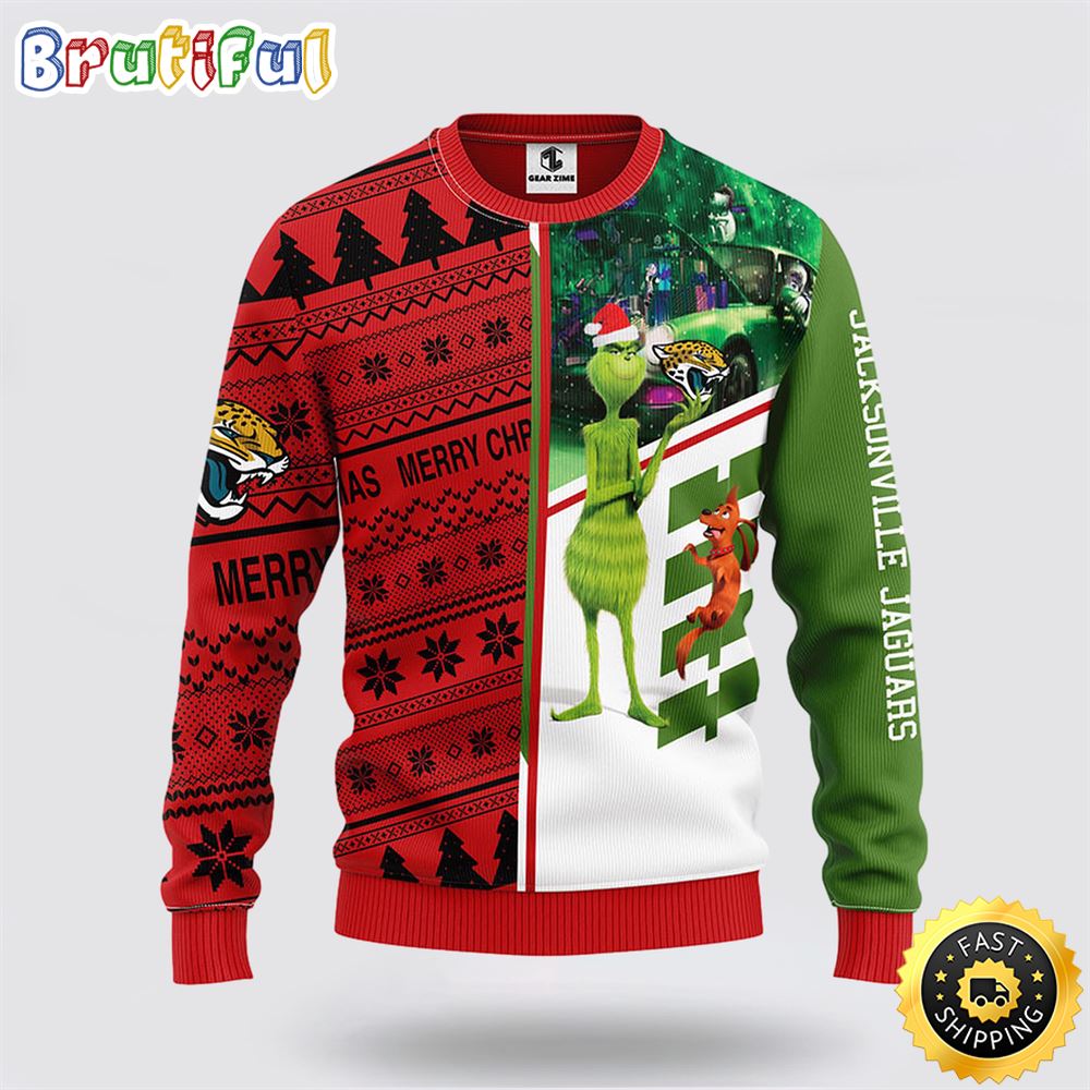 NFL Jacksonville Jaguars Ugly Sweater Grinch & Scooby-Doo Ugly Christmas Sweater