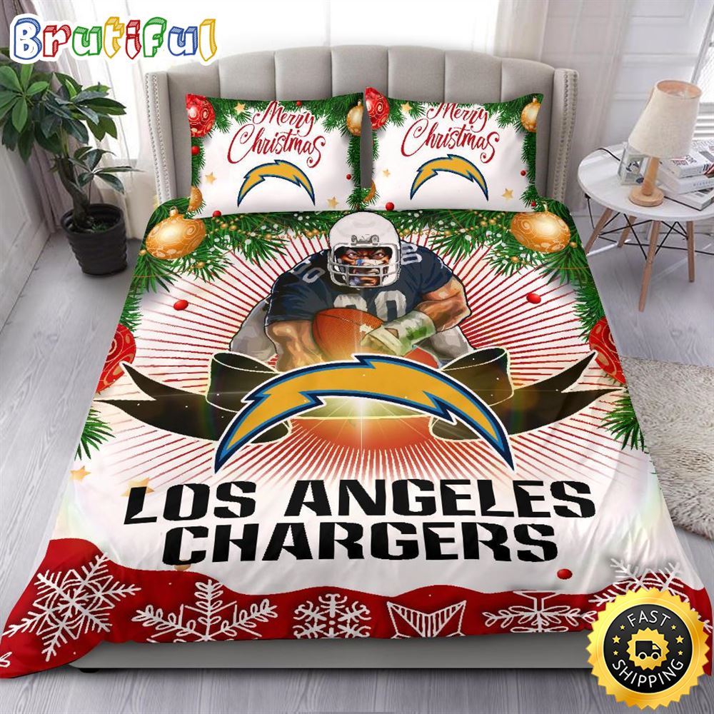 NFL Los Angeles Chargers Bedding Sets Merry Christmas Quilt Bedding Sets